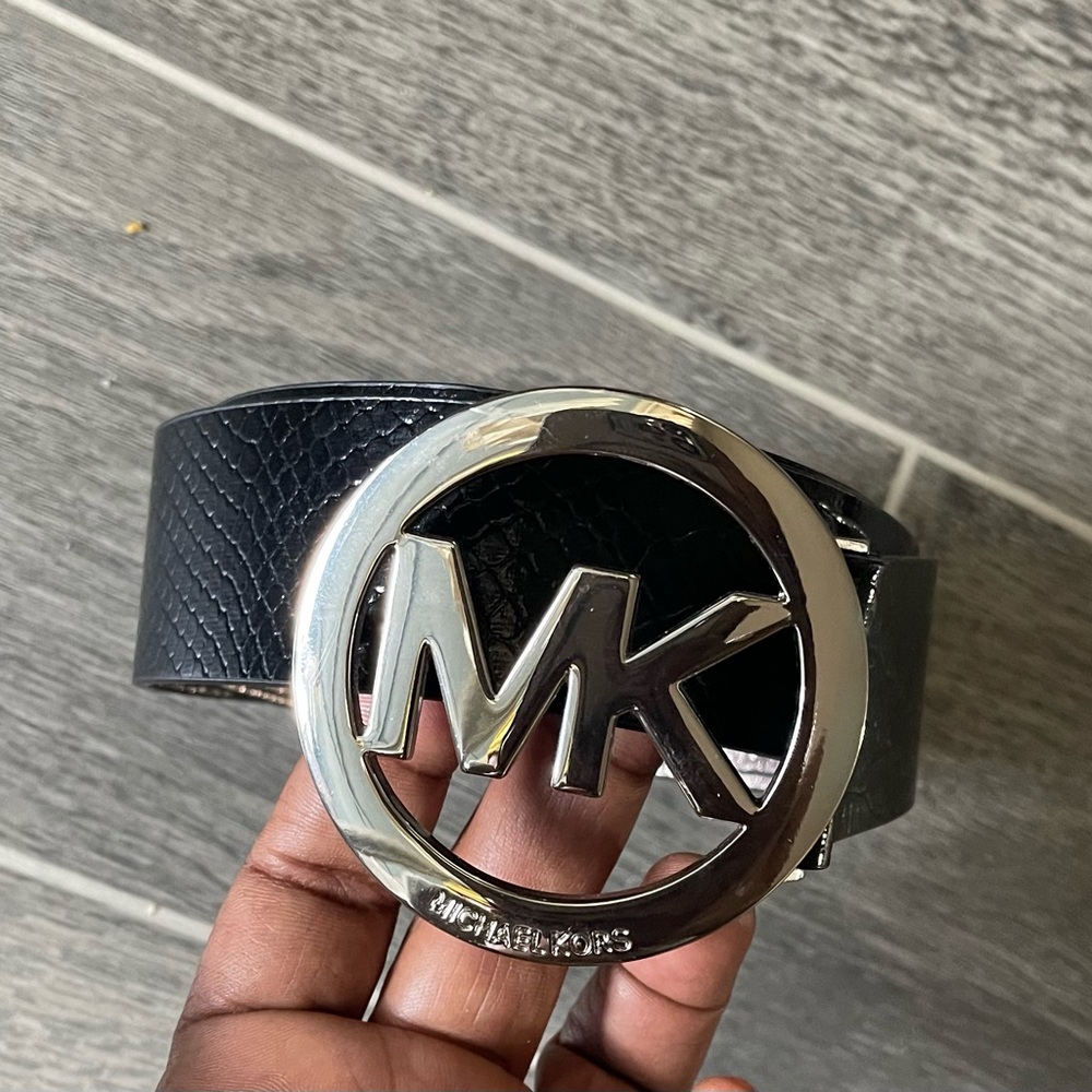 Michael Kors Black Belt with Silver MK Logo